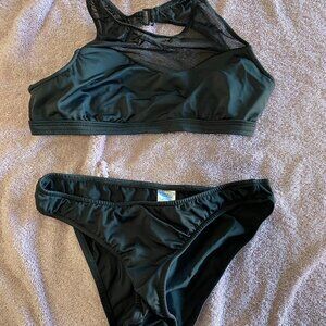 Venus Black Mesh Bikini Set Size 4 Two-Piece Swimsuit Sheer Panel Adjustable Str